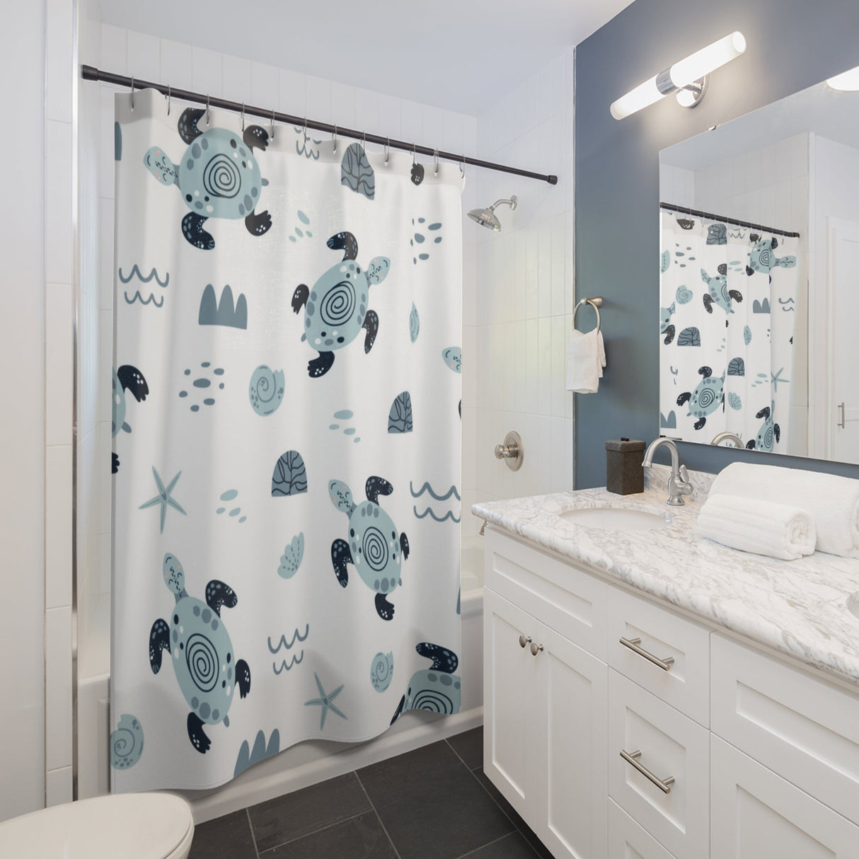 White Turtle Shower Curtain