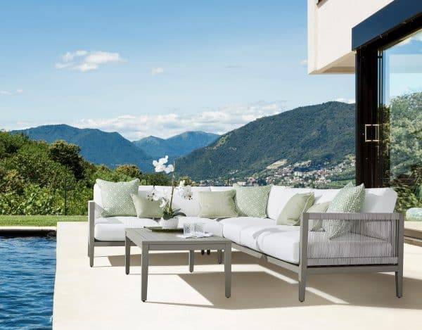 Nicole Outdoor Powder Coated Aluminum and Marine Rope Style Sectional 1 Arm Sofa 72573 with Choice of Cushions Made in the USA