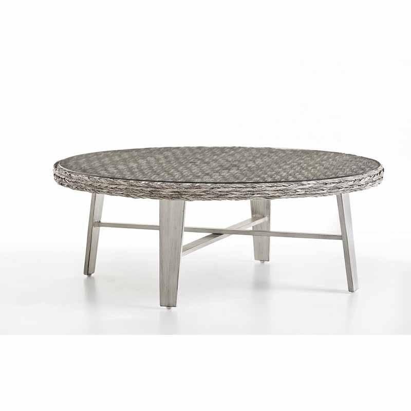 Grand Isle Outdoor Round Coffee Table with Glass Top 77445 by South Sea Rattan