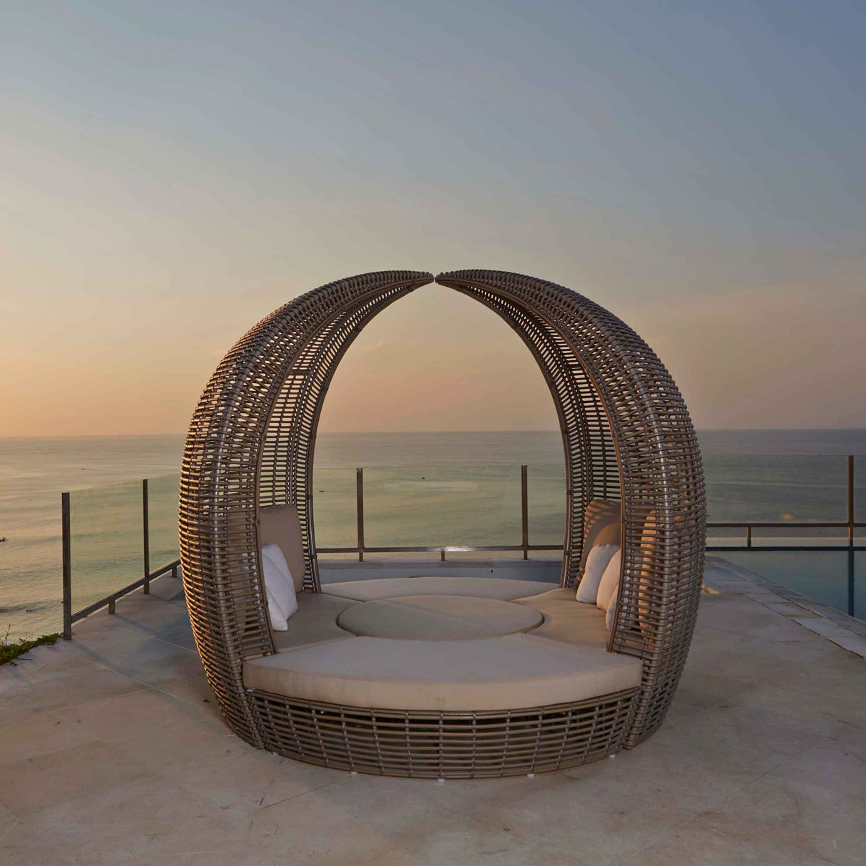 Halo Outdoor Daybed with Sunbrella Cushions Model 84886-KMNP-5PC-CUSH by Skyline Design