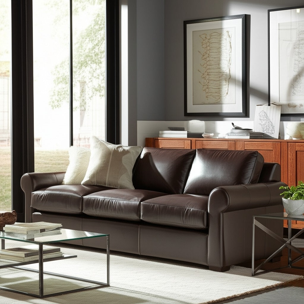 Bedford Leather Estate Sofa by Braxton Culler Made in the USA Model 9728-L04