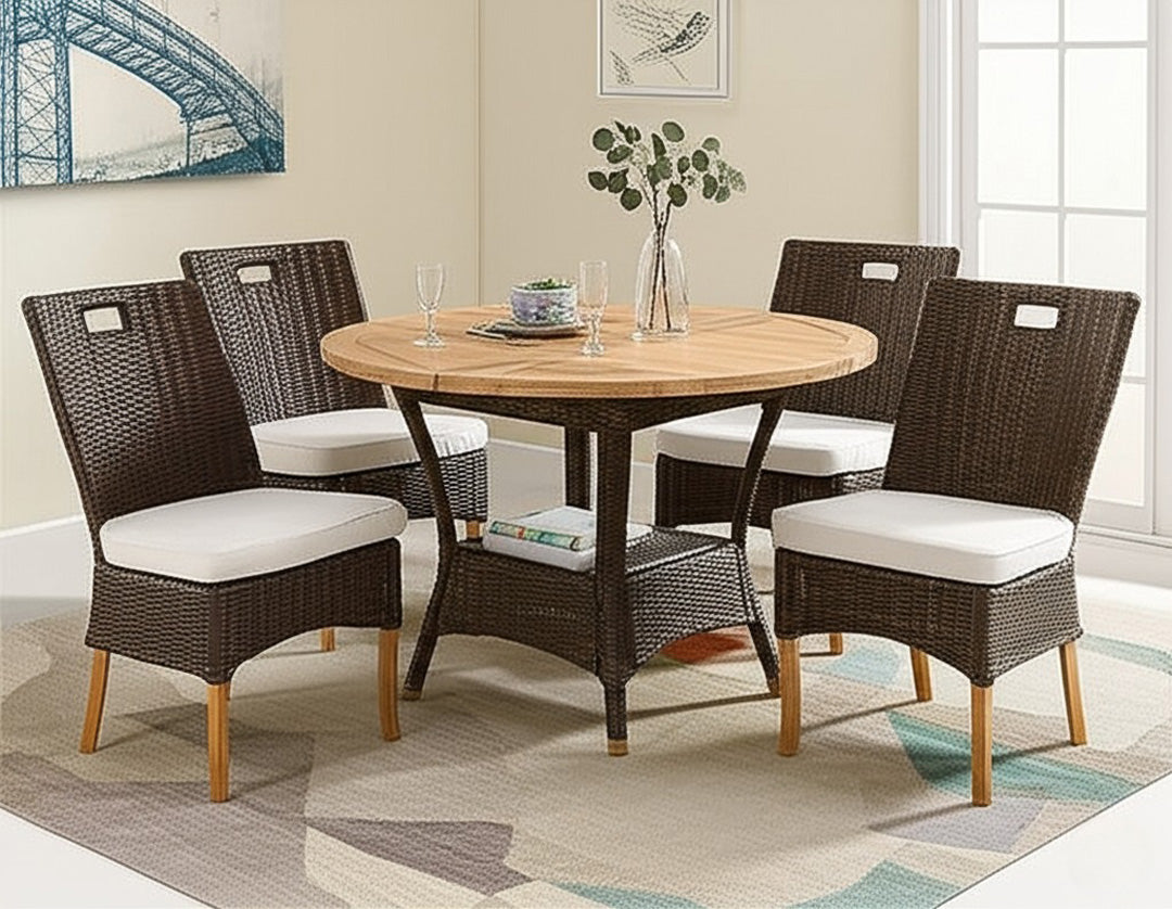 Bahama Outdoor or Indoor Wicker and Teakwood 5 Pc Dining Set 9835-DINSET by Beachcraft Furniture