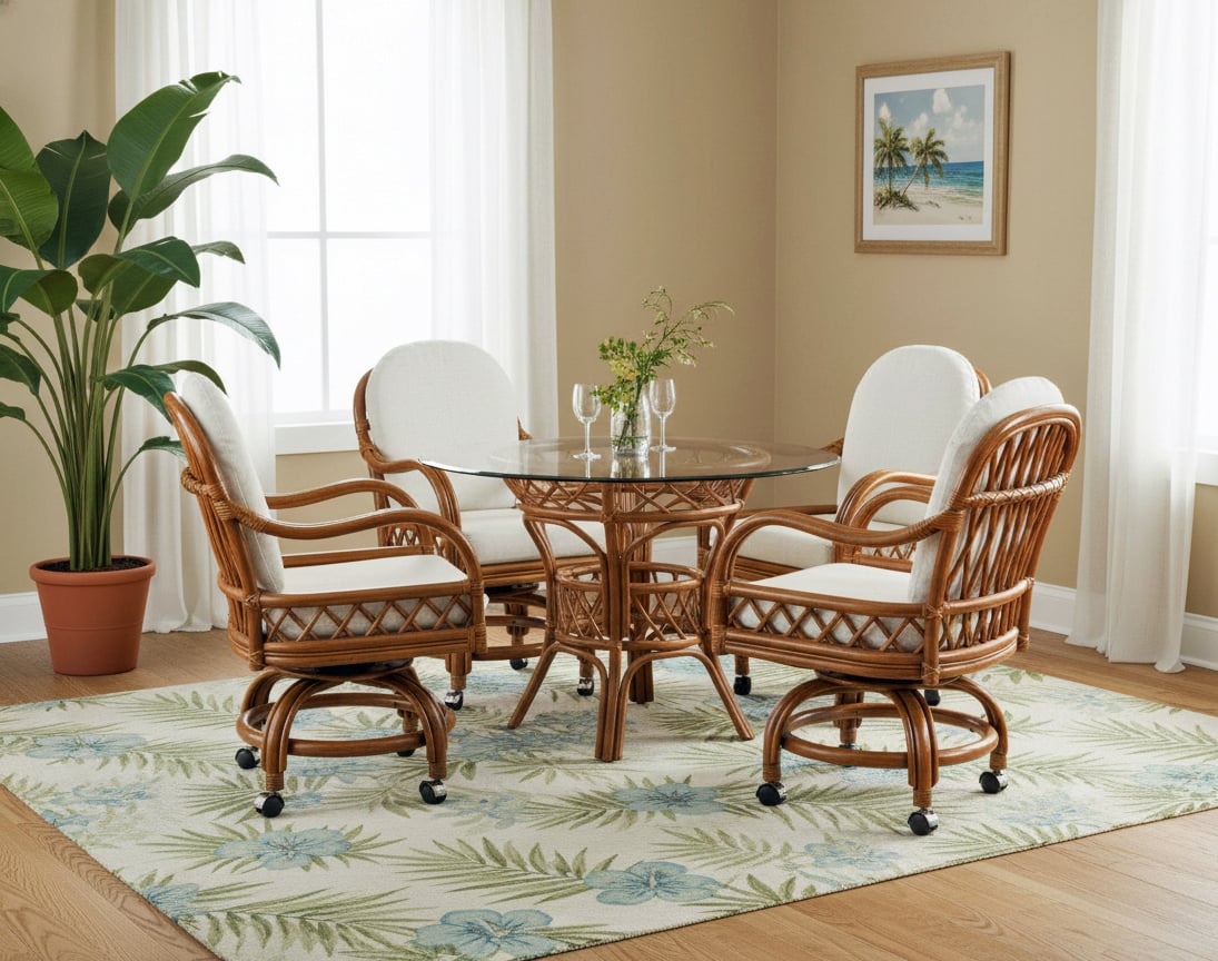 Antigua Dining Set with 4 Swivel-Tilt Caster Chairs 3123-SET by South Sea Rattan