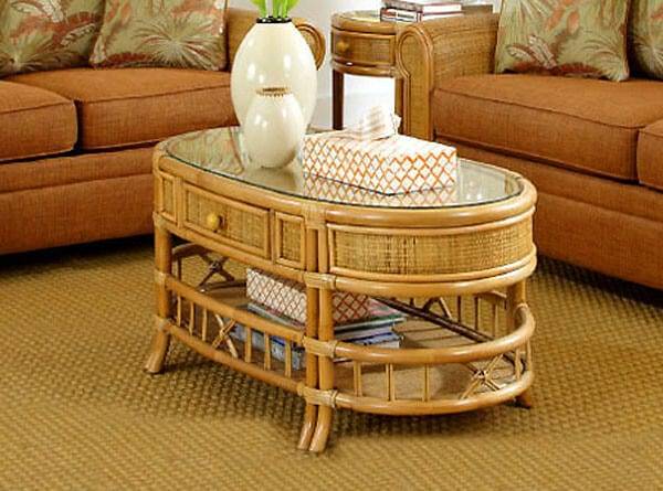 Aruba Rattan and Wicker Coffee Table by Stanley Chair Model C-29