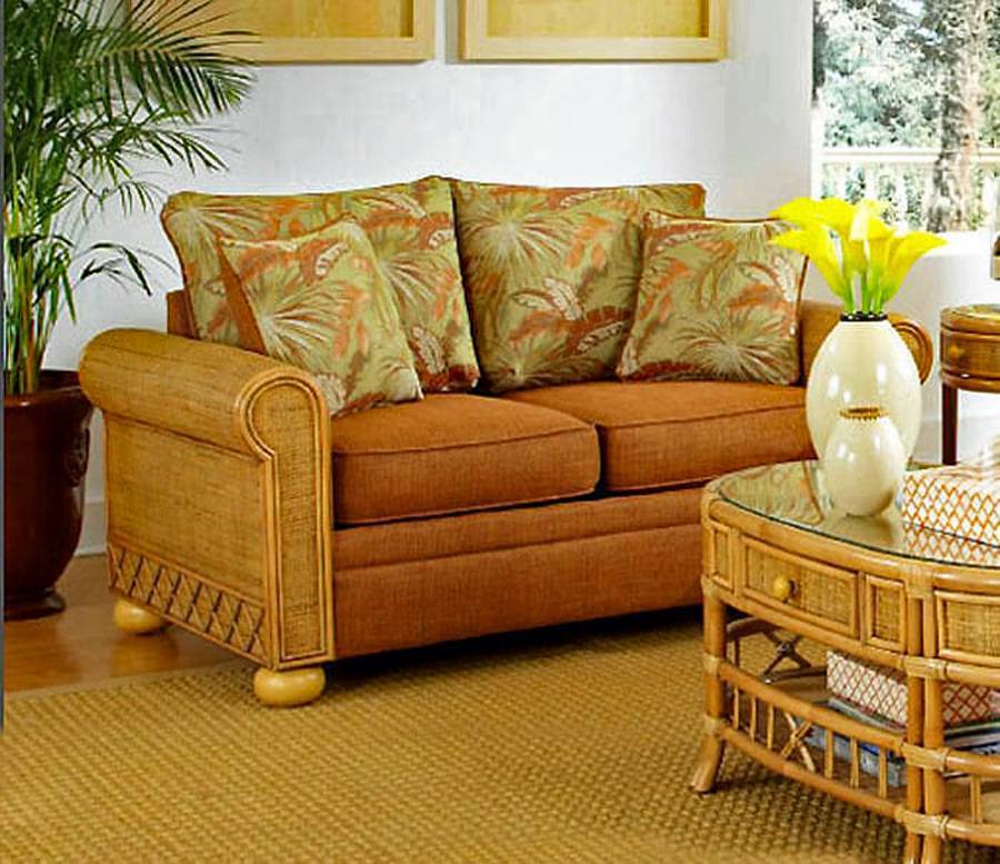 Aruba Rattan and Wicker Loveseat Twin Size Sleeper by Stanley Chair Model 829-IS