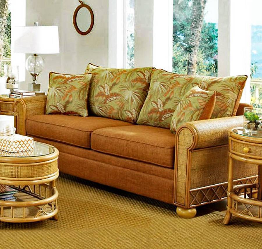 Aruba Rattan and Wicker Queen Sleeper Sofa by Stanley Chair Model 929-IS