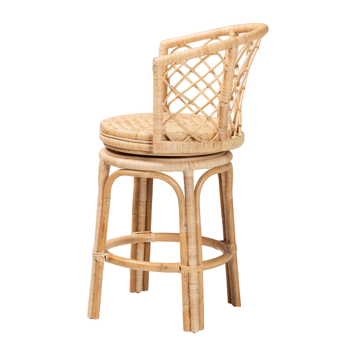 Vyu Bohemian Light Honey Rattan Swivel Counter Stool by Wicker Fair