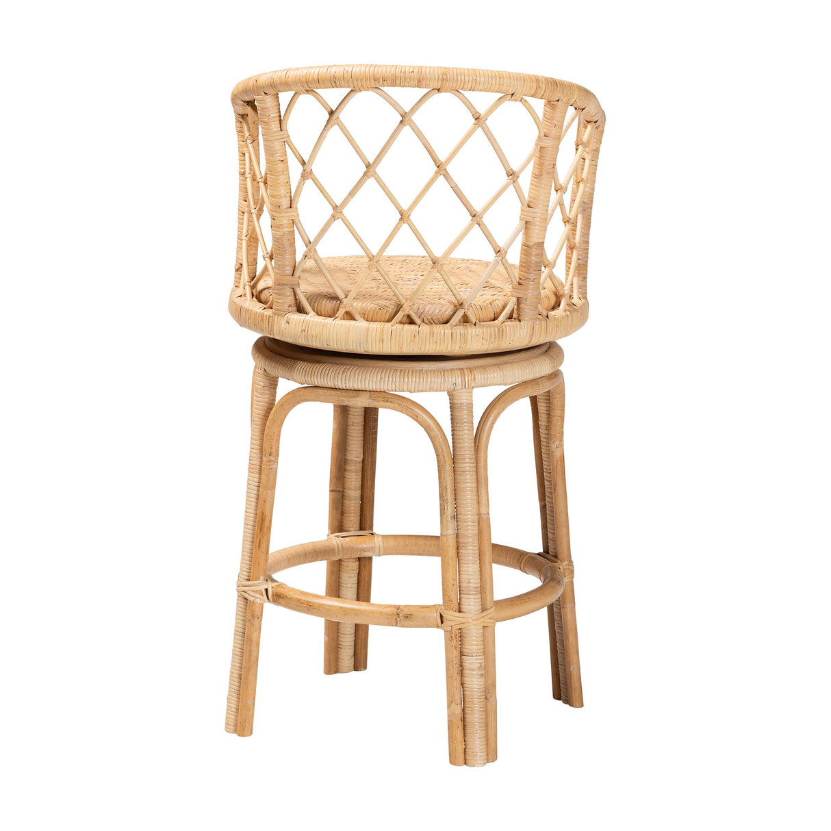 Vyu Bohemian Light Honey Rattan Swivel Counter Stool by Wicker Fair