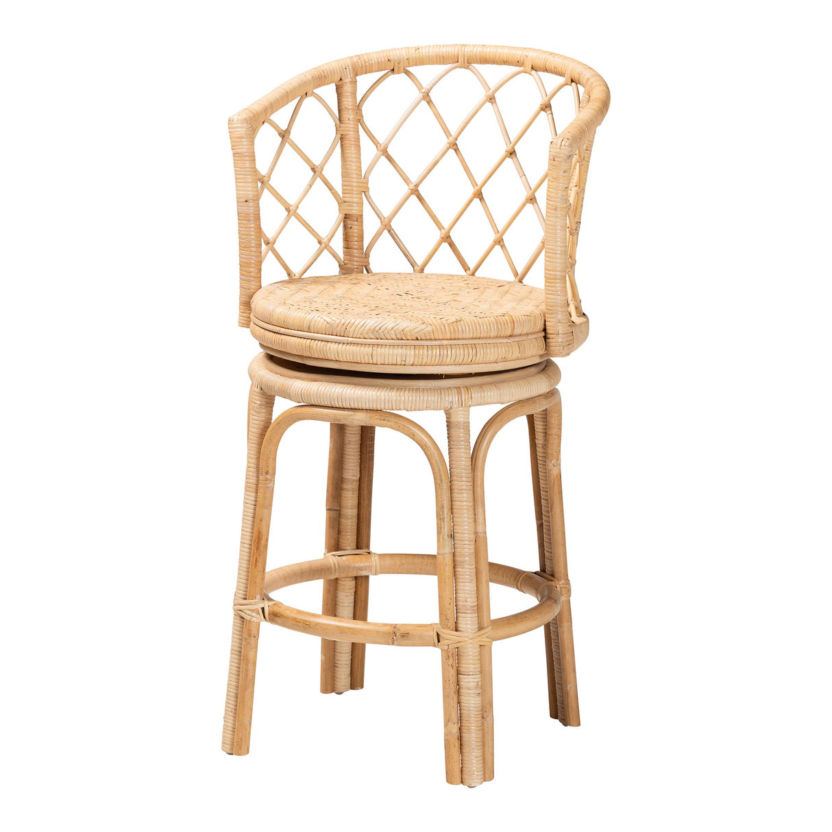 Vyu Bohemian Light Honey Rattan Swivel Counter Stool by Wicker Fair