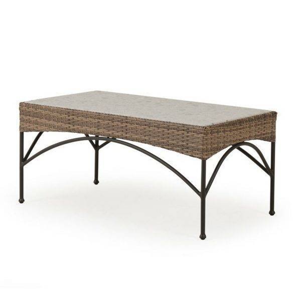 Alamo Outdoor Rectangle Wicker Cocktail Table with Stone Top Model 62182440CTST