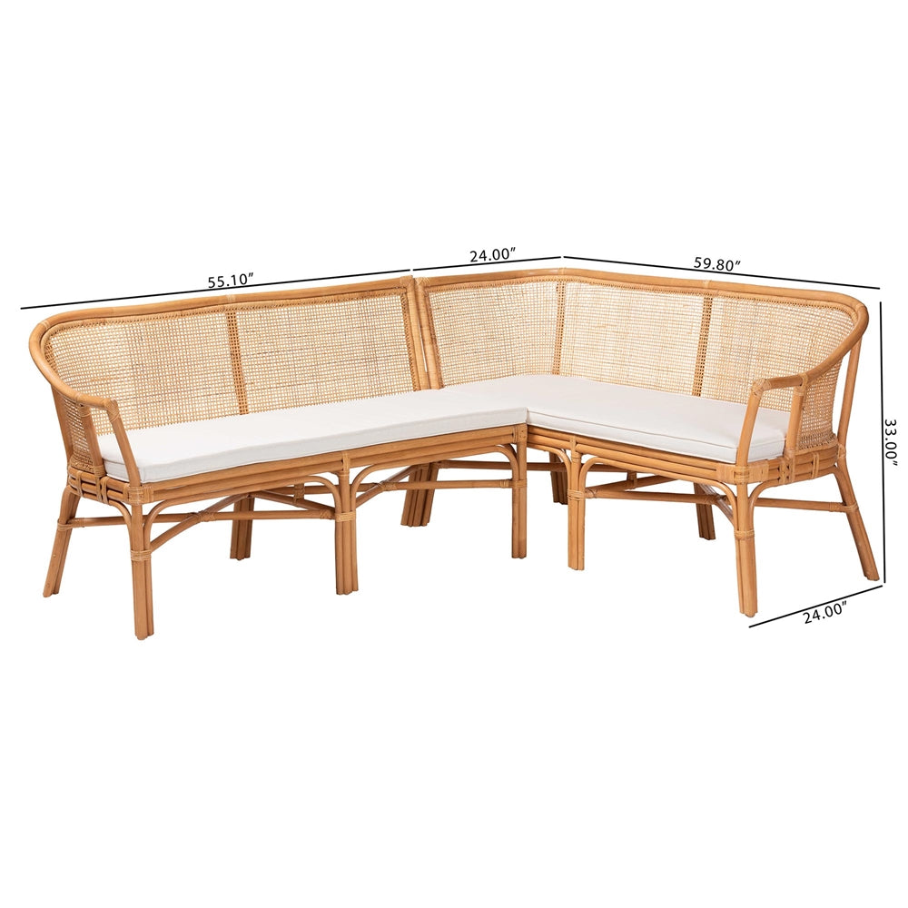 Chang Rai 2 Piece Natural Rattan Corner Bench Set by Wicker Fair