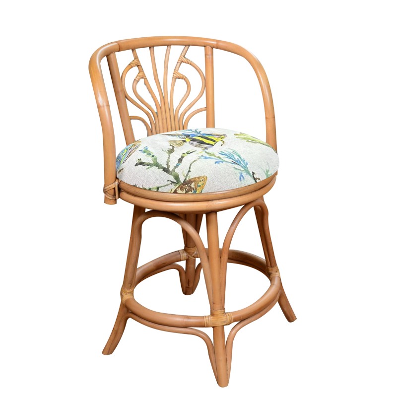Aloha Rattan Swivel Barstool and Counterstool by Alexander and Sheriden with Cushions Made in USA