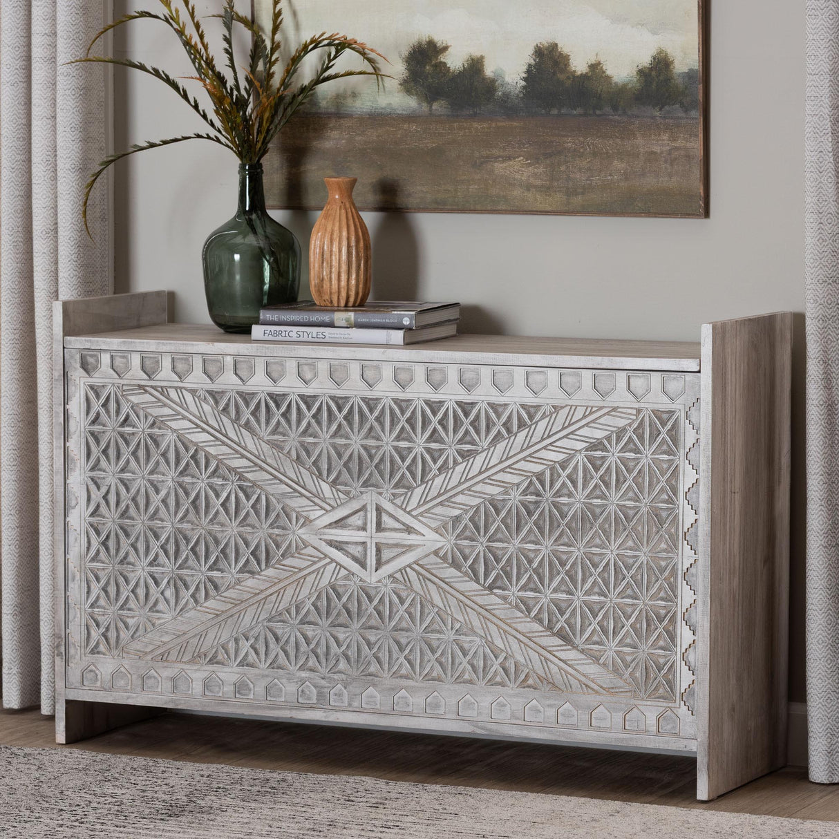 Isabela Wood Storage Trunk with Carved Front Panel by Wicker Fair