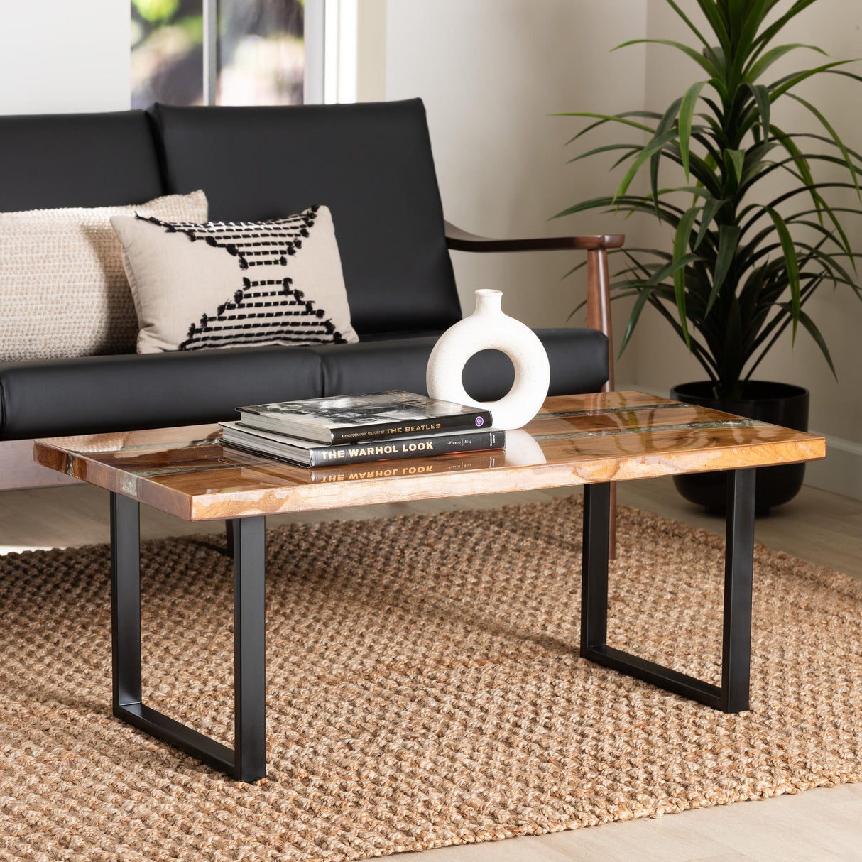Apollo Wood Epoxy Resin Coffee Table with Glass Inlay by Wicker Fair
