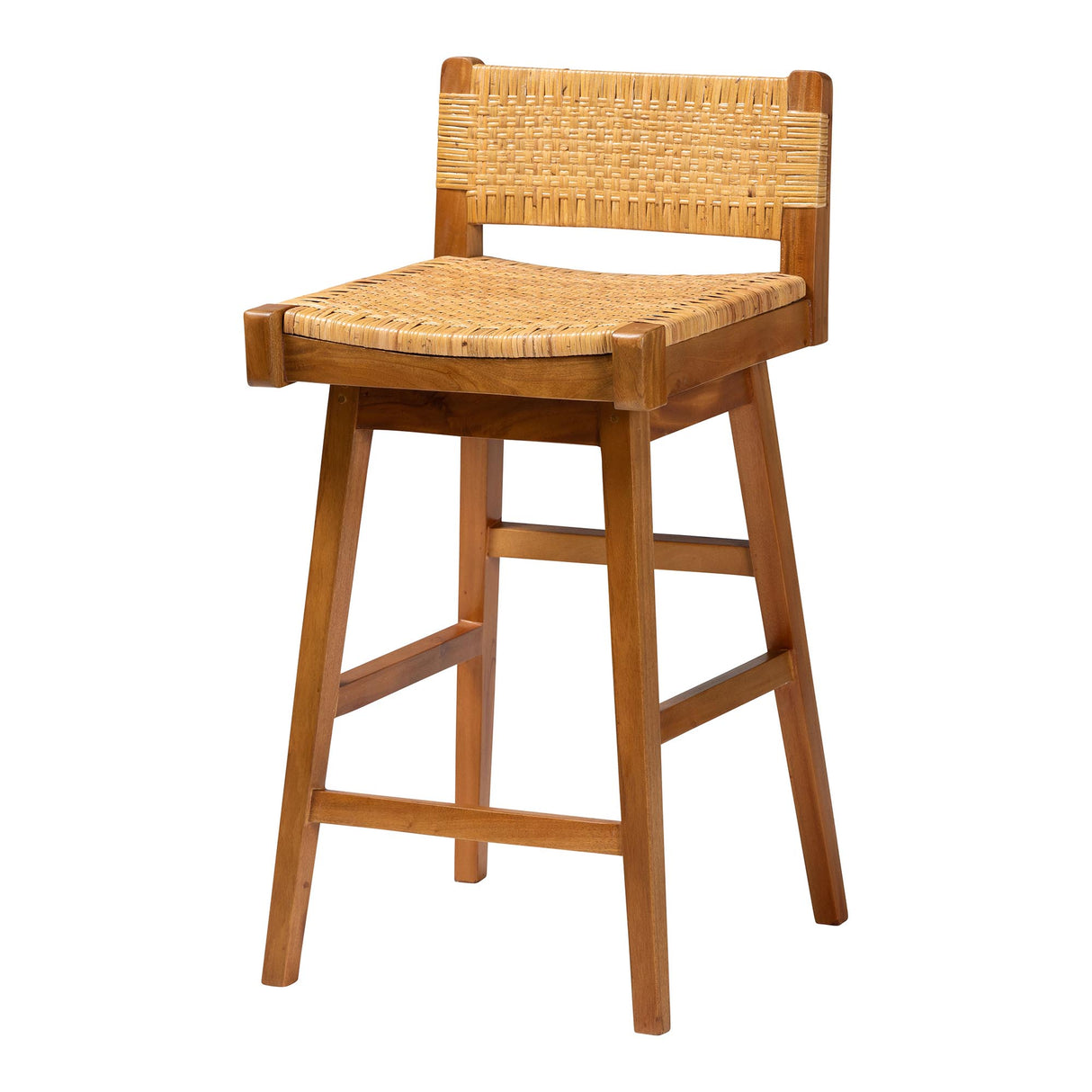 Rasgart Bohemian Natural Rattan and Mahogany Wood Bar Stool by Wicker Fair