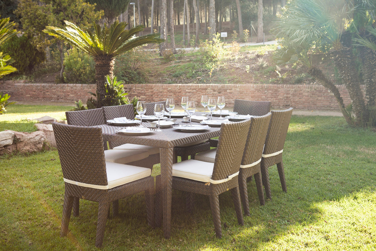 Atlantis Outdoor 9-Piece Rectangular Dining Side Chair Set with Cushions Model 903-3308-JBP-9DS-CUSH by Pelican Reef
