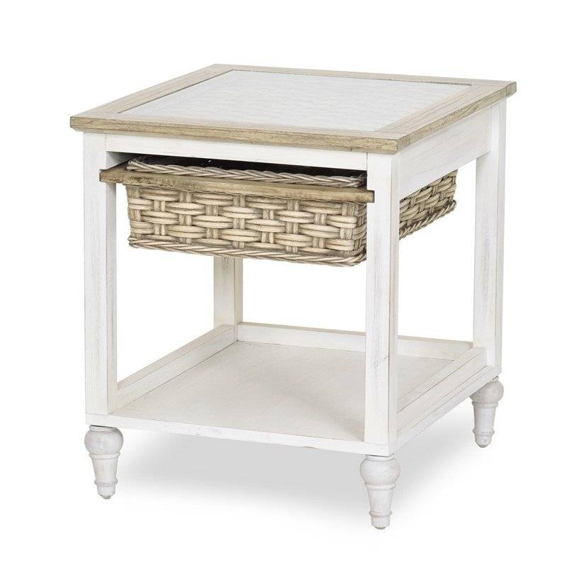Island Breeze Coastal 1-Basket End Table in White Stain Model B59101-WD/WH By Seawinds Trading