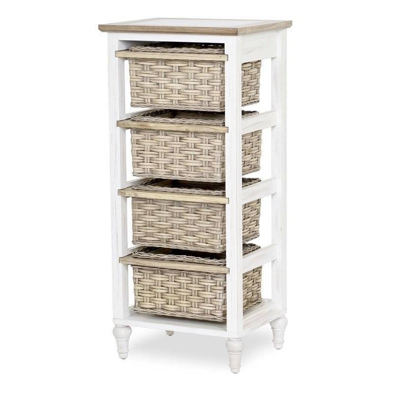 Island Breeze Coastal 4-Basket Vertical Cabinet in White Stain Model B59106-WD/WH By Seawinds Trading