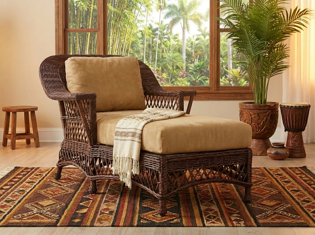 Boston Harbor Brownwash Rattan Chaise Lounge Model BHCL-WF by Wicker Fair