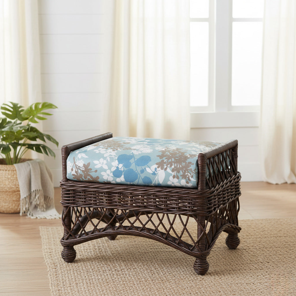 Boston Harbor Brownwash Rattan Ottoman Model BHO-WF by Wicker Fair
