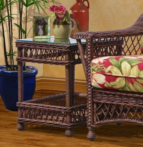 Bar Harbor Brownwash Rattan End Table Model BHET from Spice Island Wicker