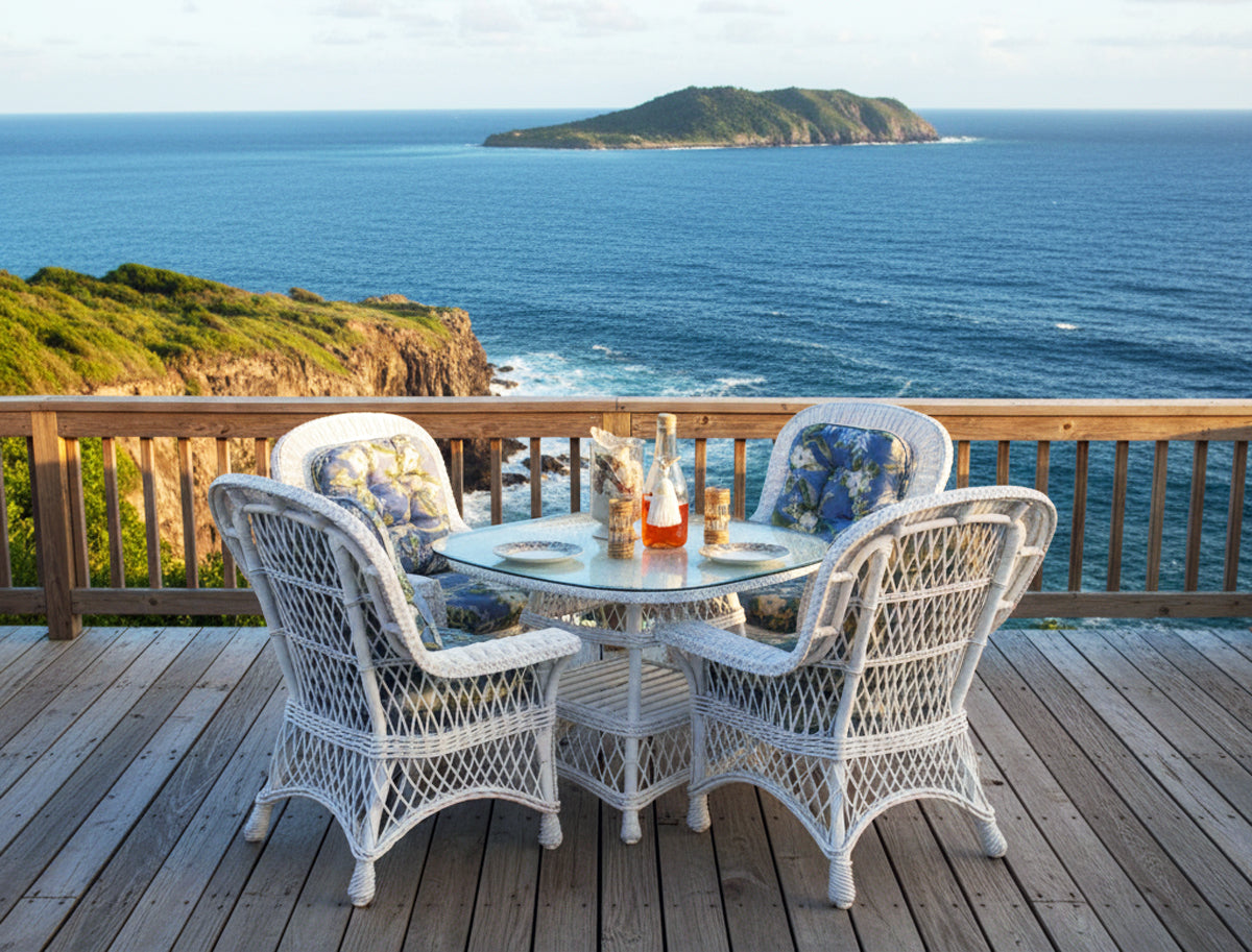 Bar Harbor White Rattan Dining 5 Pc Dining Set from Spice Island Wicker