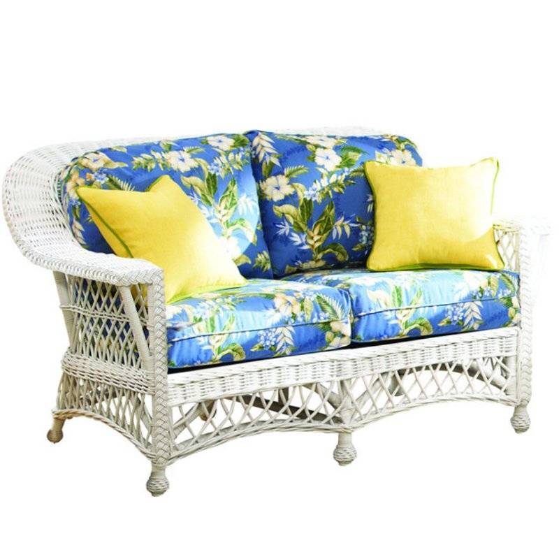 Bar Harbor White Rattan Loveseat Model BHLS from Spice Island Wicker