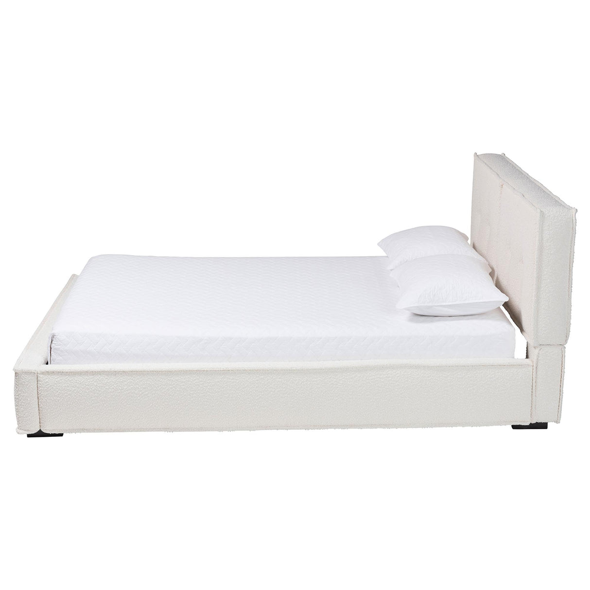 Laverick Modern Cream Boucle Queen Platform Bed by Wicker Fair
