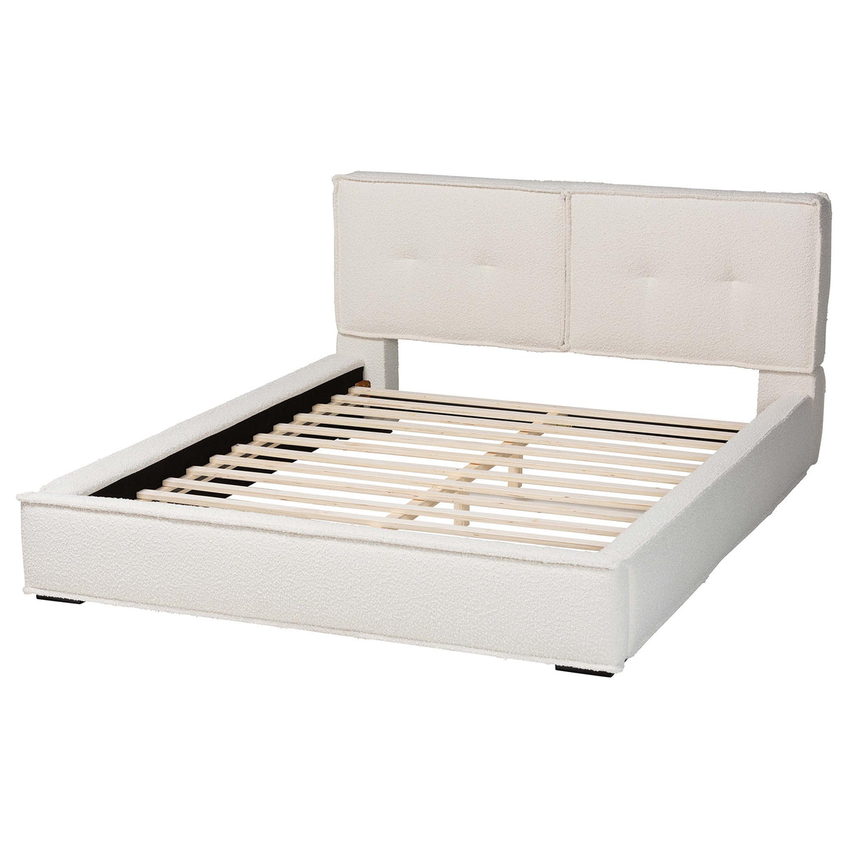 Laverick Modern Cream Boucle Queen Platform Bed by Wicker Fair