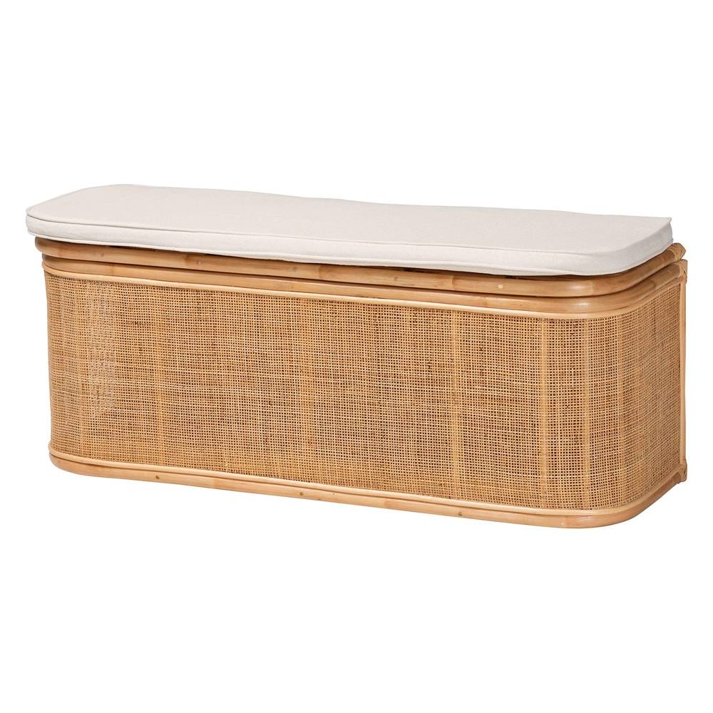 Islander Wicker Fair Rattan Wicker Storage Bench with Cushion
