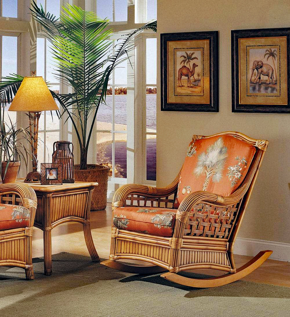 Belize 2 Pc Rattan Rocker and End Table Set BZ-SET2 by Designer Wicker Tribor