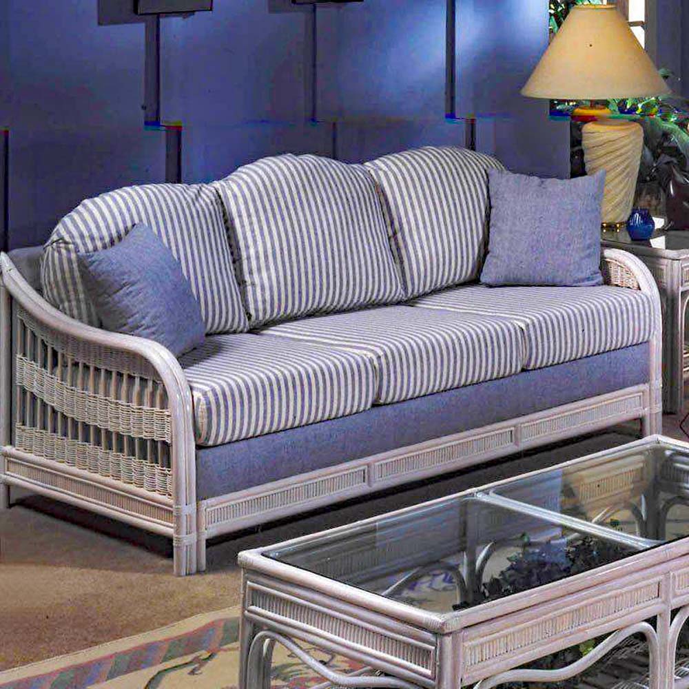 Bermuda Indoor Wicker Whitewash Queen Sleeper Sofa by South Sea Rattan Model 1416