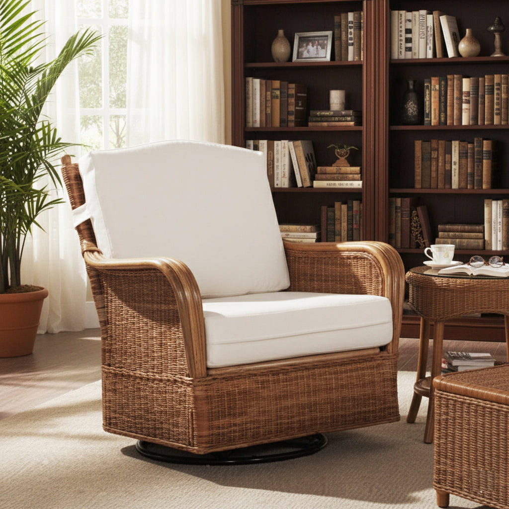 Bodega Bay Rattan Swivel Glider Made in the USA by Braxton Culler