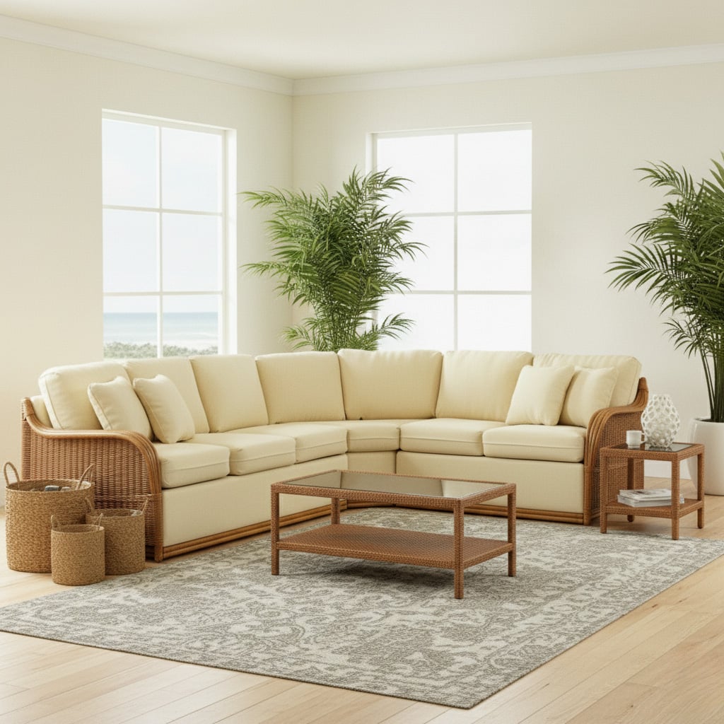 Bodega Bay Upholstered Wicker Deep Seating 5 PC Sectional Set Made in the USA by Braxton Culler 1090-SECT-5PCSET