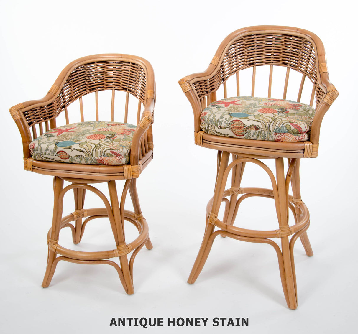 Bridgeport Rattan Swivel Barstool or Counterstool from Alexander and Sheriden with Cushions Made in USA