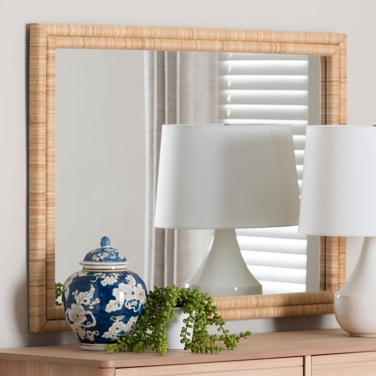 Palm Grasscloth Wall Mirror by Wicker Fair