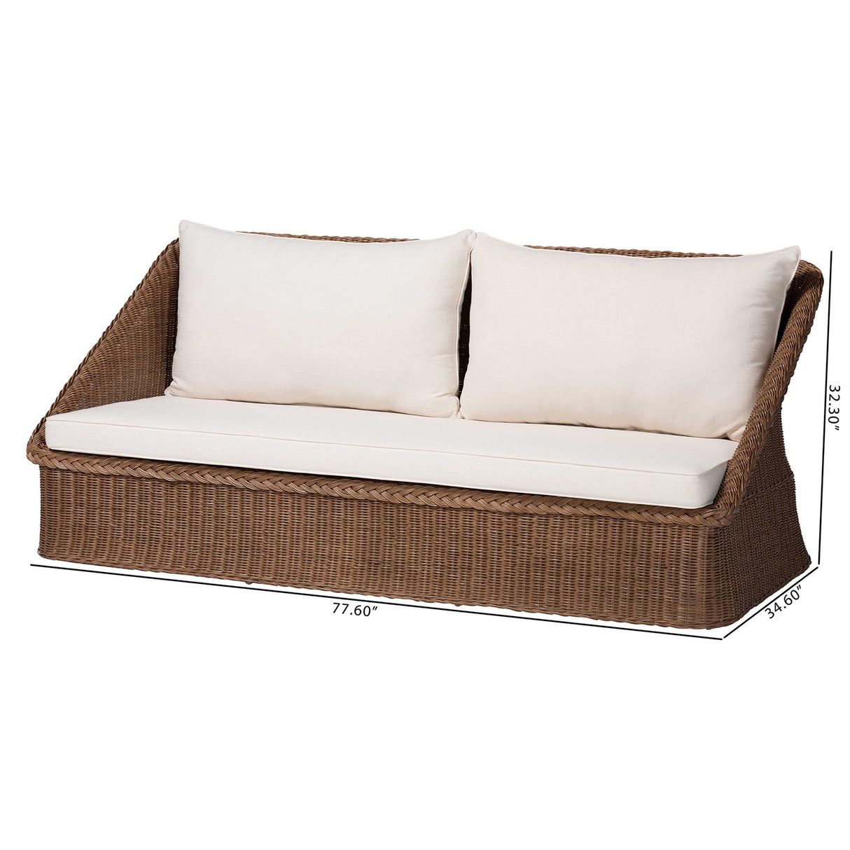 Lerris Bohemian Peanut Brown Braided Rattan Sofa by Wicker Fair
