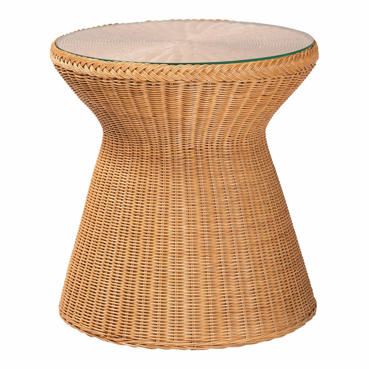 Lina Bohemian Light Honey Braided Rattan End Table with Glass Tabletop by Wicker Fair