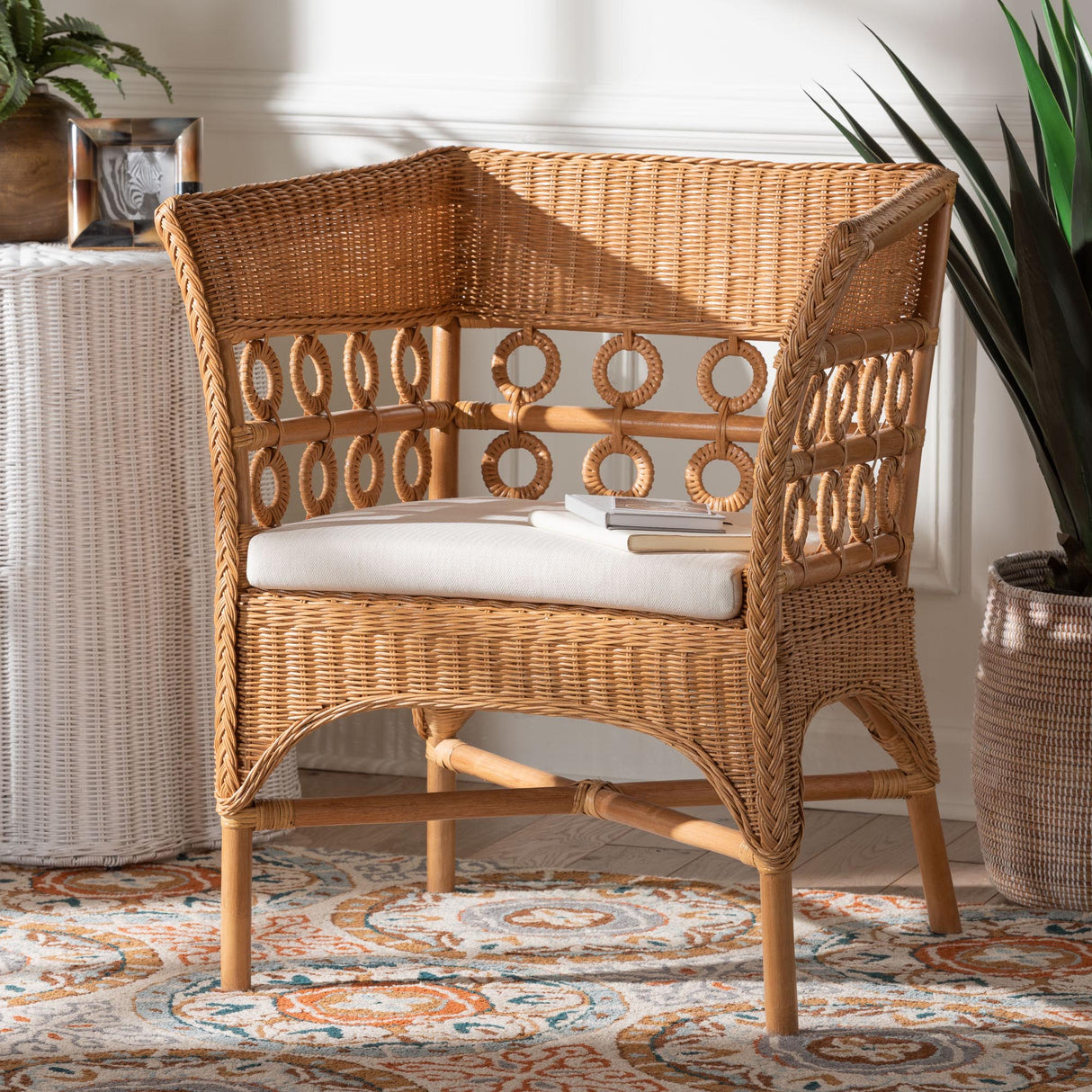Vanita Bohemian Light Honey Rattan Arm Chair by Wicker Fair