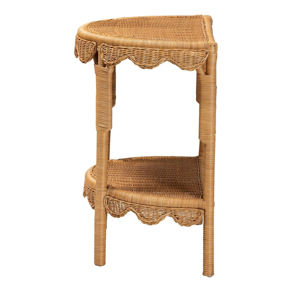Raisley Bohemian Scallop Light Honey Rattan Console Table by Wicker Fair