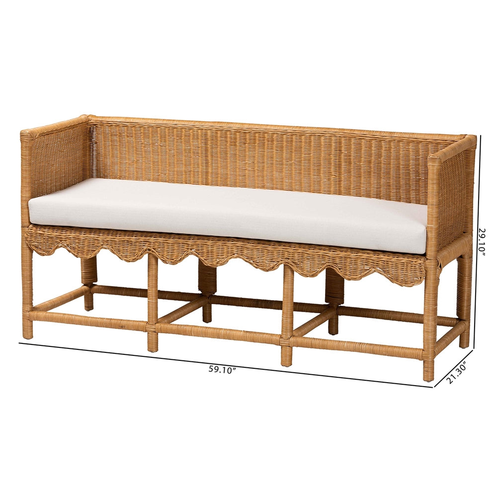 Leranay Bohemian Scallop Light Honey Rattan Accent Bench by Wicker Fair
