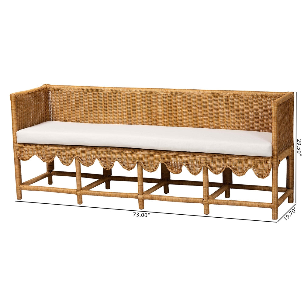 Reranay Bohemian Scallop Light Honey Rattan Long Dining Bench by Wicker Fair