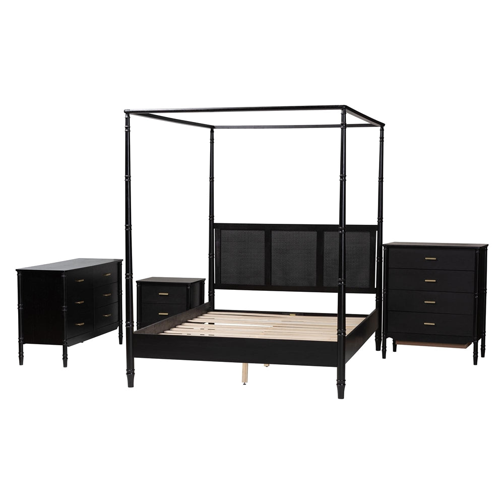 Marisela 4-Piece Black King Bedroom Set by Wicker Fair