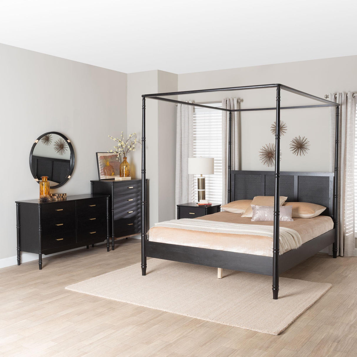 Marisela 4-Piece Black King Bedroom Set by Wicker Fair