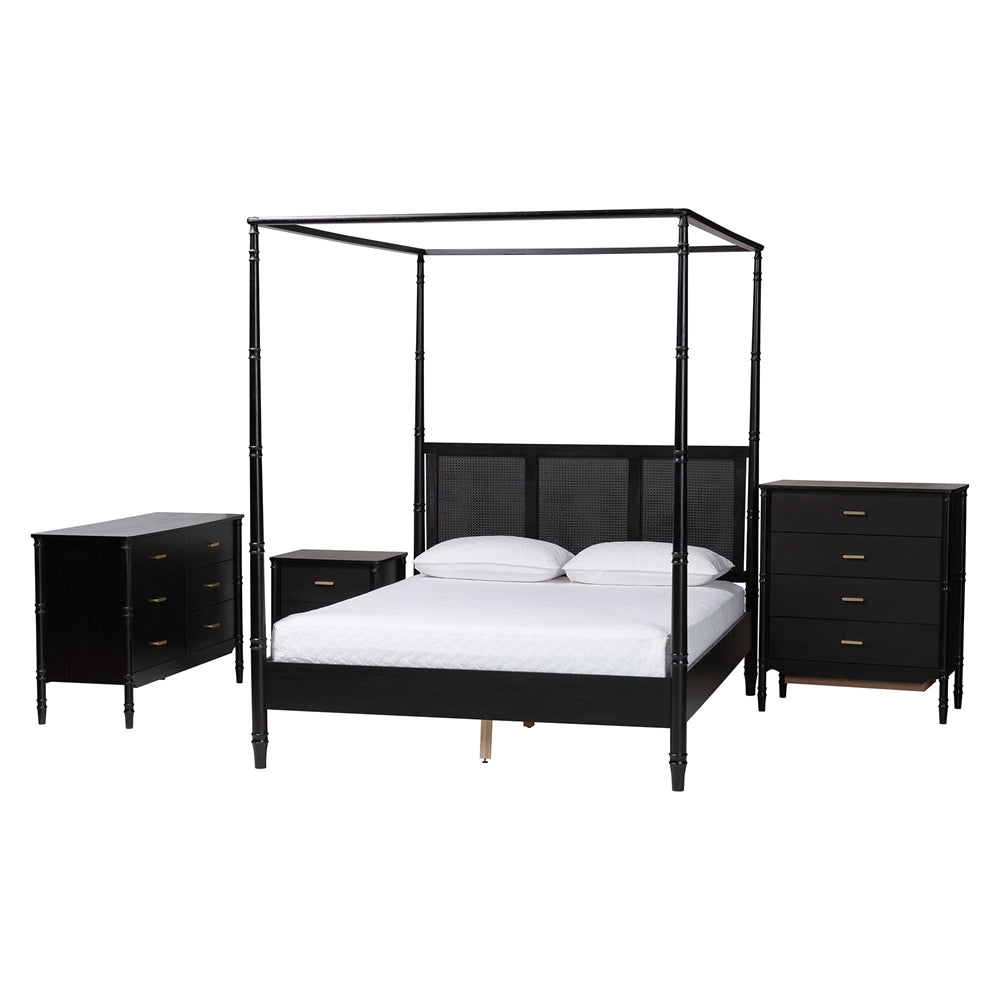 Marisela 4 Piece Black Queen Bedroom Set by Wicker Fair