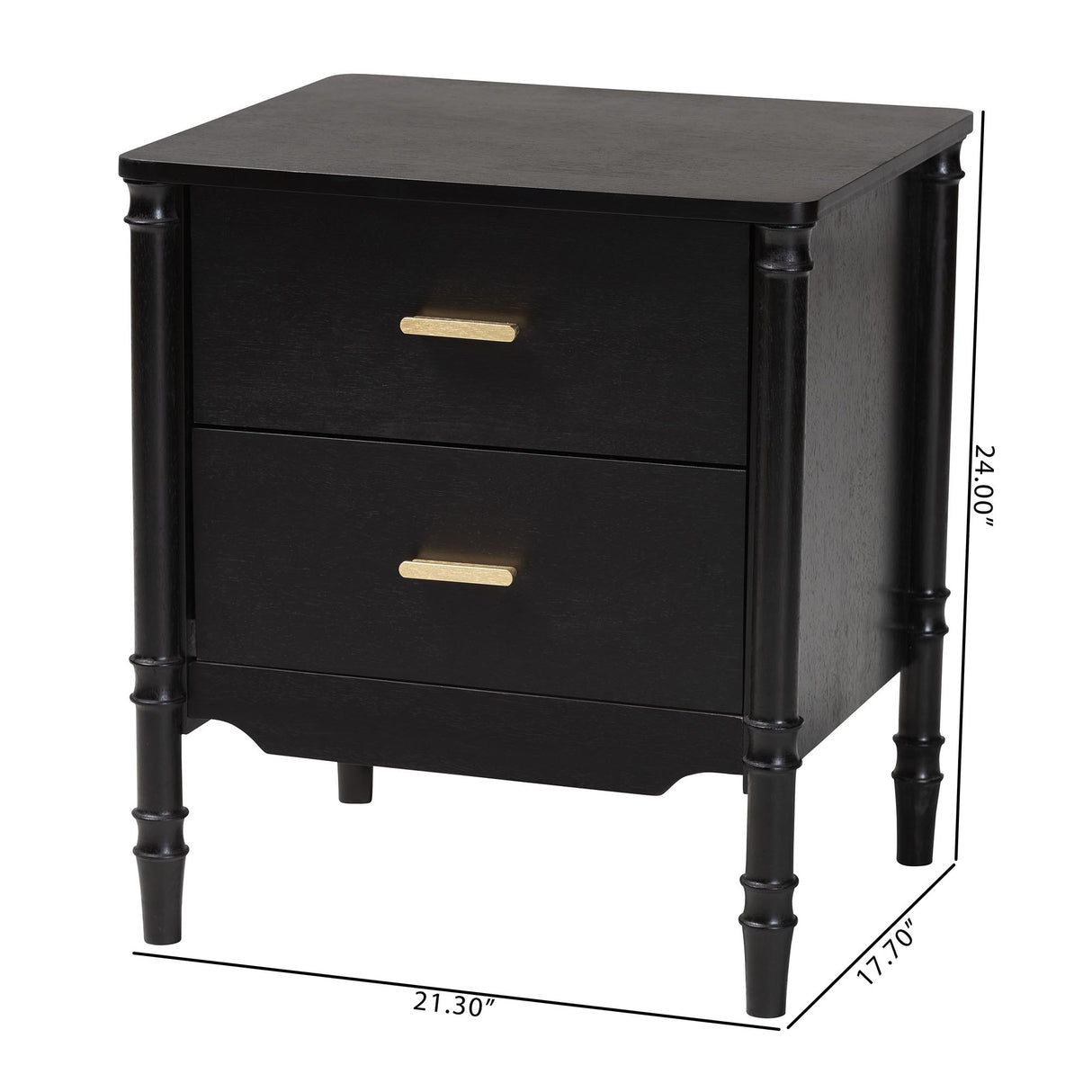 Marisela Black Wood Nightstand by Wicker Fair