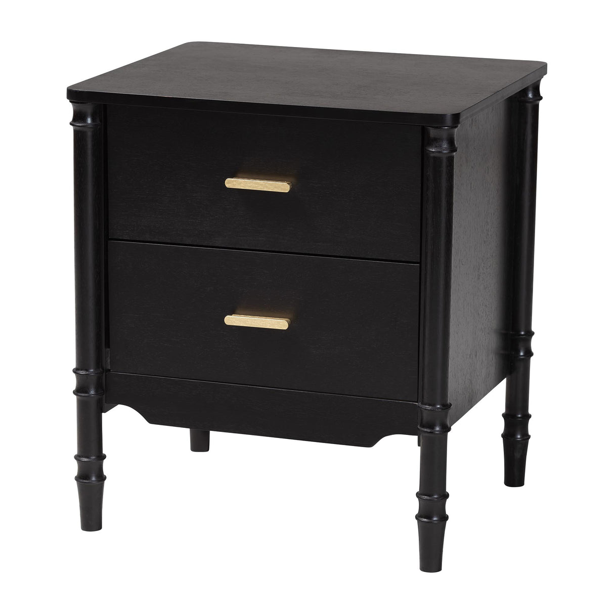 Marisela Black Wood Nightstand by Wicker Fair