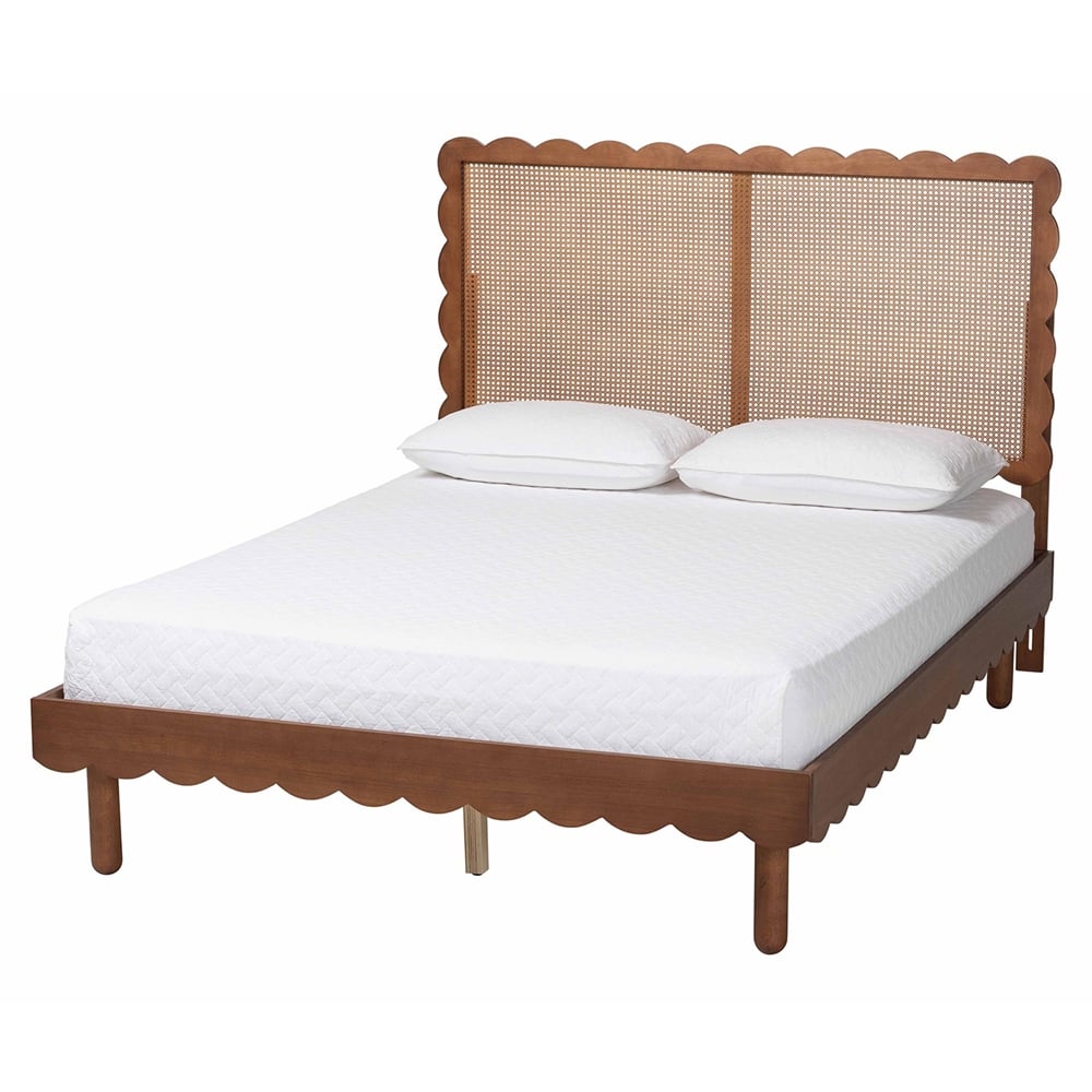Orianthe Scalloped Platform Bed with Woven Rattan Headboard by Wicker Fair
