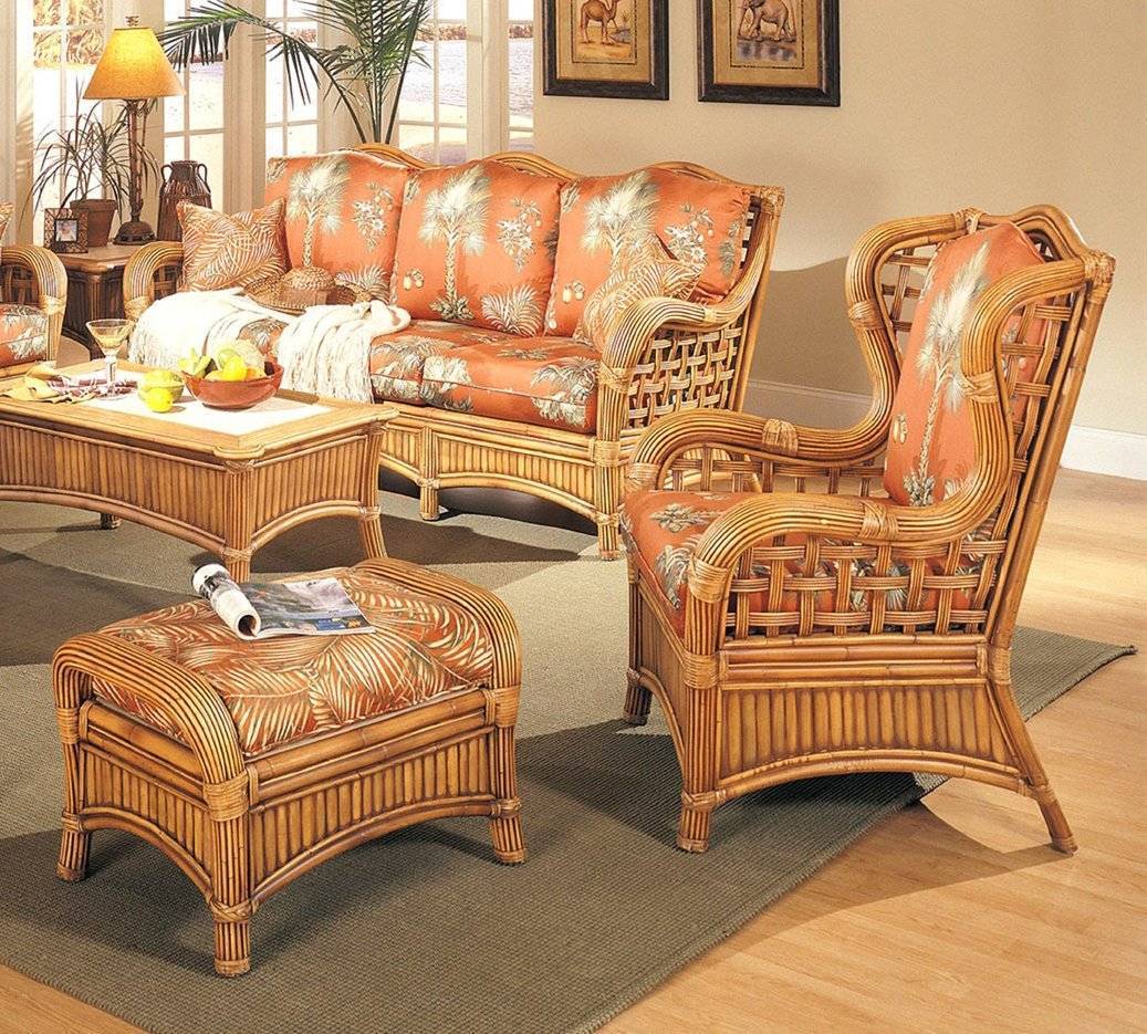 Belize 2 Pc Set includes Rattan Wing Chair and Ottoman BZ-SET-2PC by Designer Wicker Tribor – Choice of Cushions Made in the USA