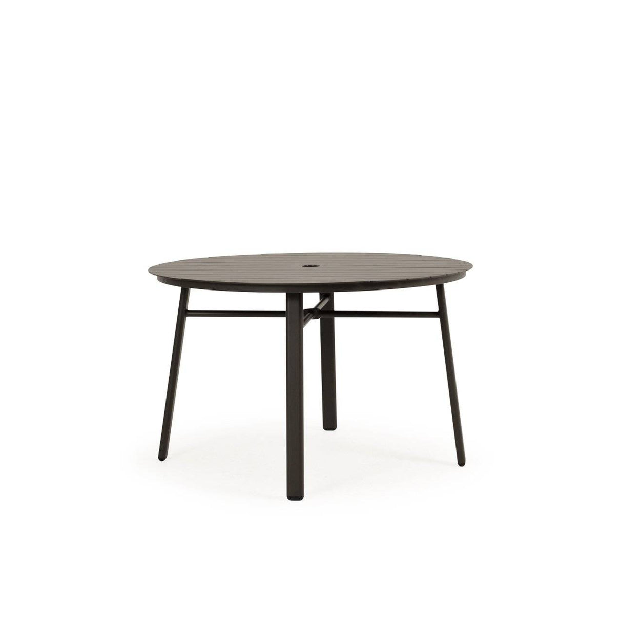 Big Falls Outdoor Round Aluminum Slat Top Dining Table in Charcoal Model 031850SLUCHA